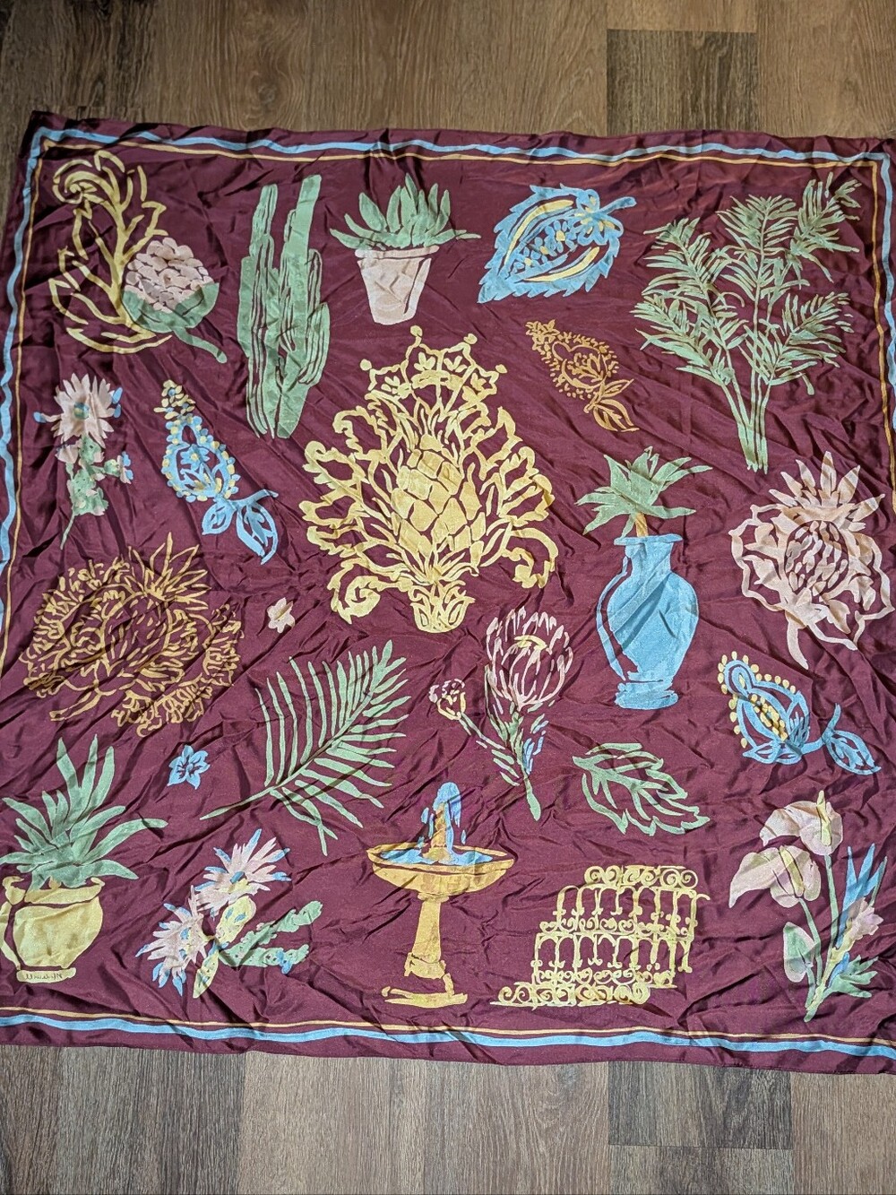 Madewell Oversized Silk Bandana Maroon Floral 40.5" VGUC